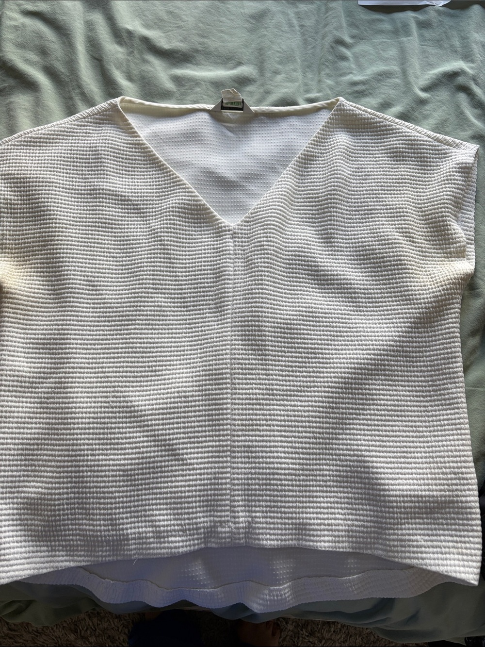 Club Monaco Off-White V-Neck Waffle Knit Top